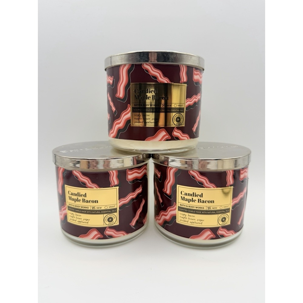 (3) Bath & Body Works CANDIED MAPLE BACON Candles 14.5 oz 3-Wick LE